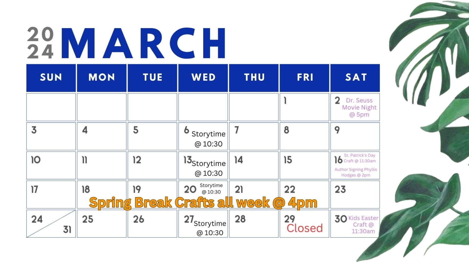 March 2024 Calendar Conway County Library